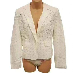 Nine West Ivory Eyelet Notch Blazer One button Sz 6 US